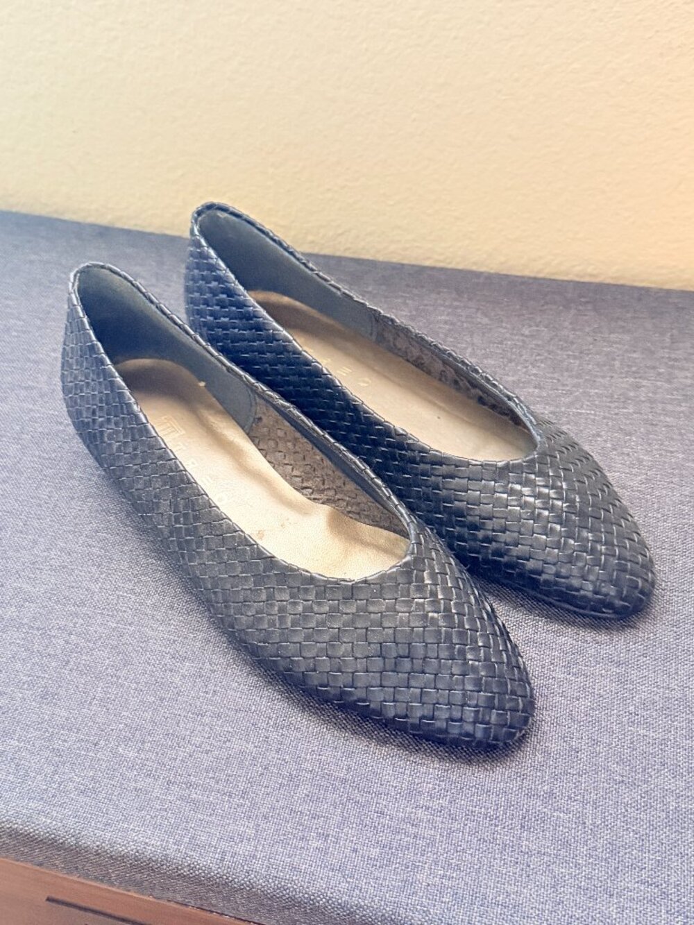 Vintage Treo Woven Leather Navy Flats